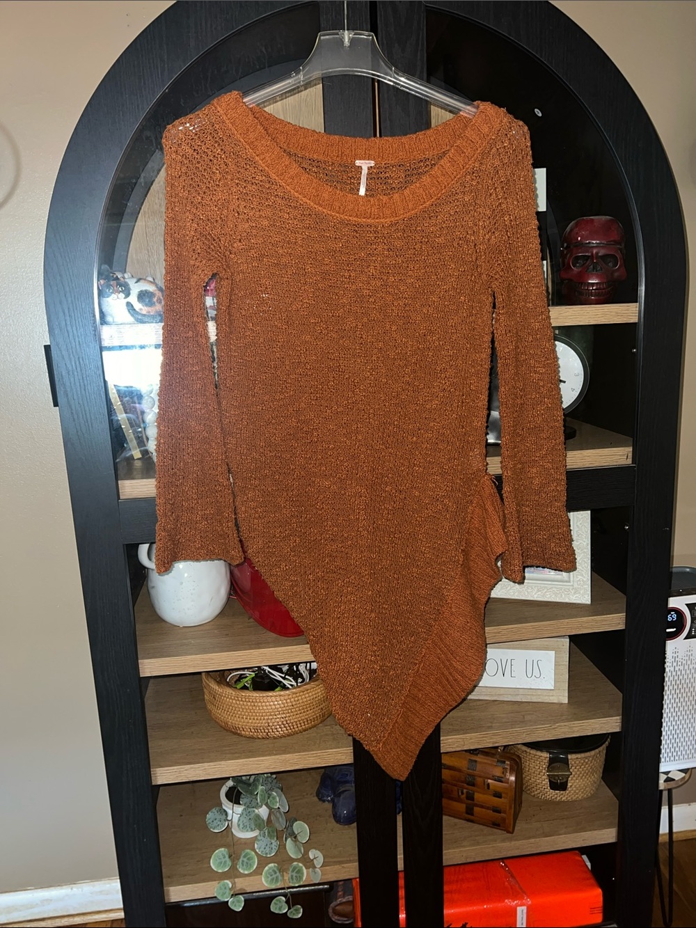 Free People Burnt Orange Open-Weave Knit Sweater S